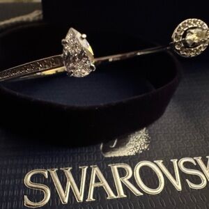 Swarovski Silver Open Bangle Bracelet with Clear Crystals